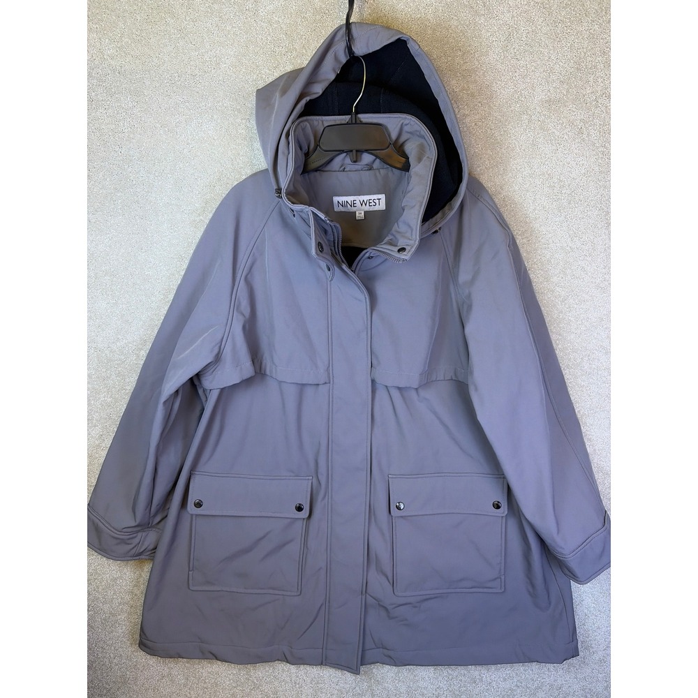Nine West Softshell Hooded Jacket Womens 3X Gray Purple AD8044 Fleece Lined NWOT
